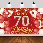 Red Gold 70th Happy Birthday Backdrop,Red Gold Happy Birthday Photography Background Banner